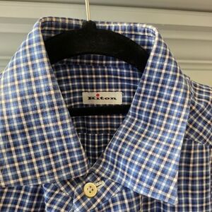 Kiton Blue Checkered Men's Shirt
